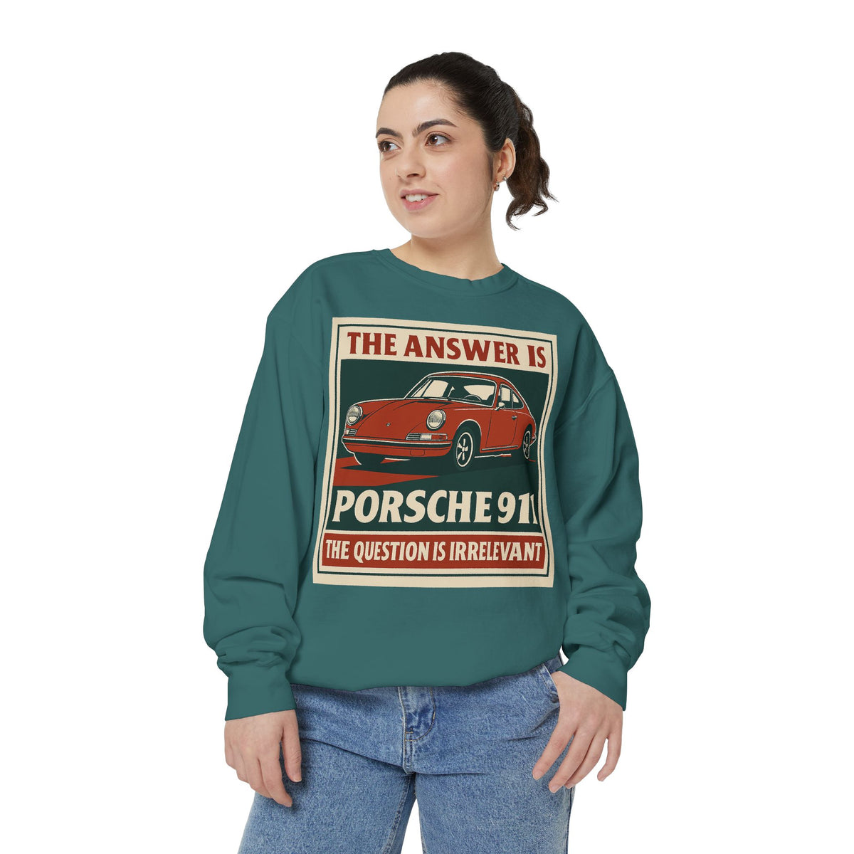 The Answer Is Porsche 911 - Shorter Sweatshirt - Unisex Garment-Dyed Graphic Top
