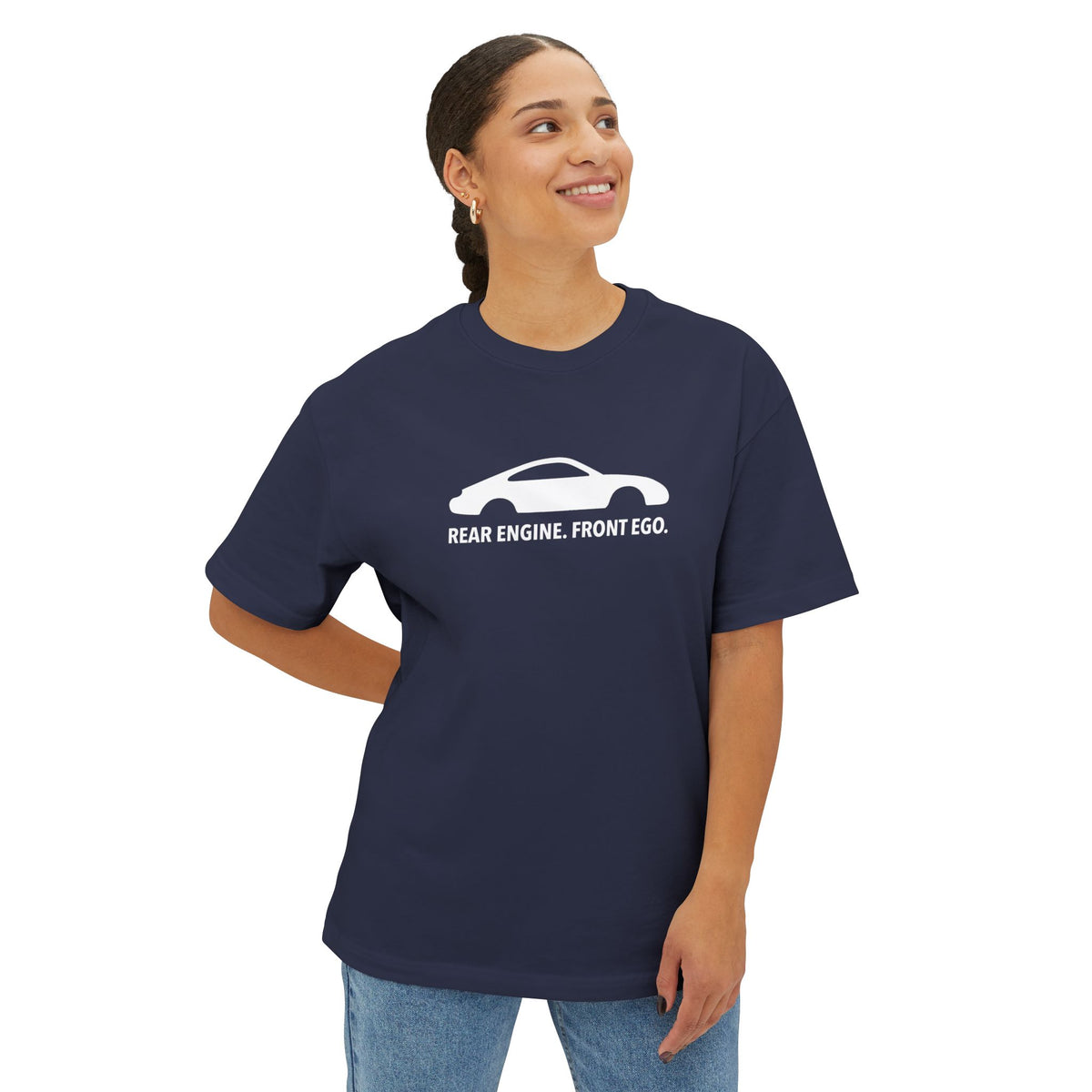 Rear Engine. Front Ego - Unisex Oversized Boxy Tee