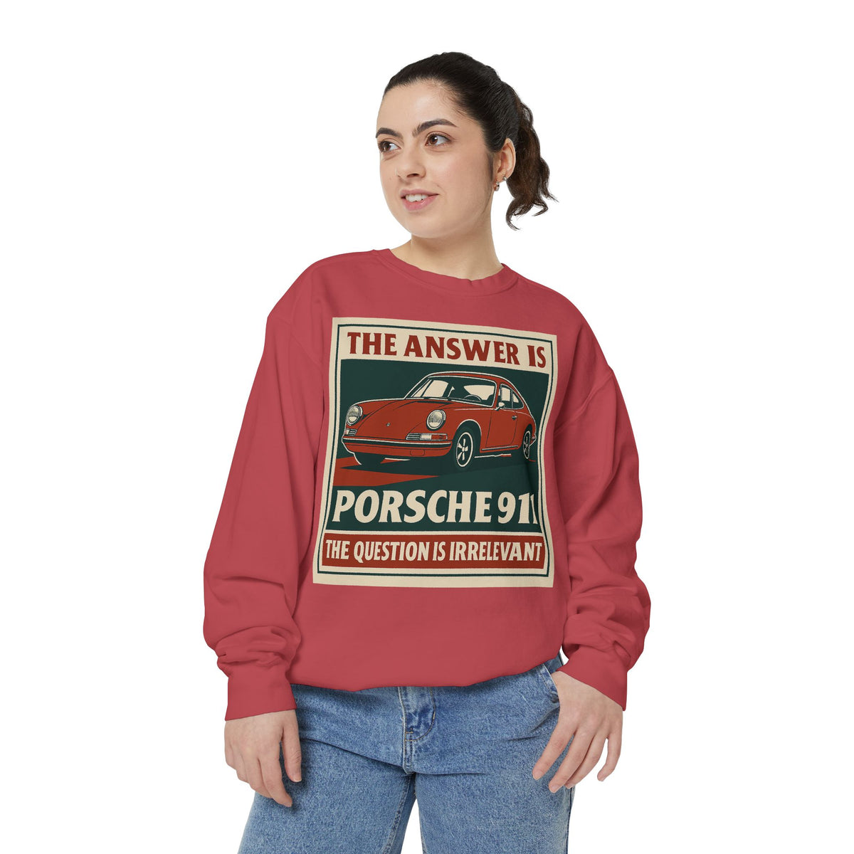 The Answer Is Porsche 911 - Shorter Sweatshirt - Unisex Garment-Dyed Graphic Top