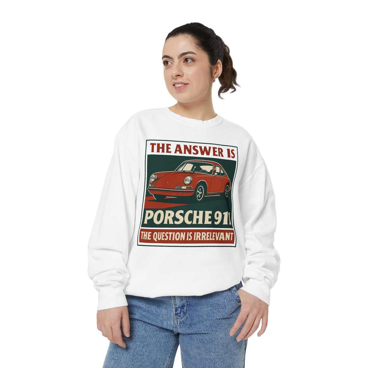The Answer Is Porsche 911 - Shorter Sweatshirt - Unisex Garment-Dyed Graphic Top