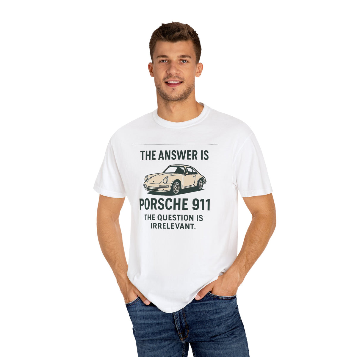 The Answer is porsche 911 - Unisex Garment-Dyed Tee