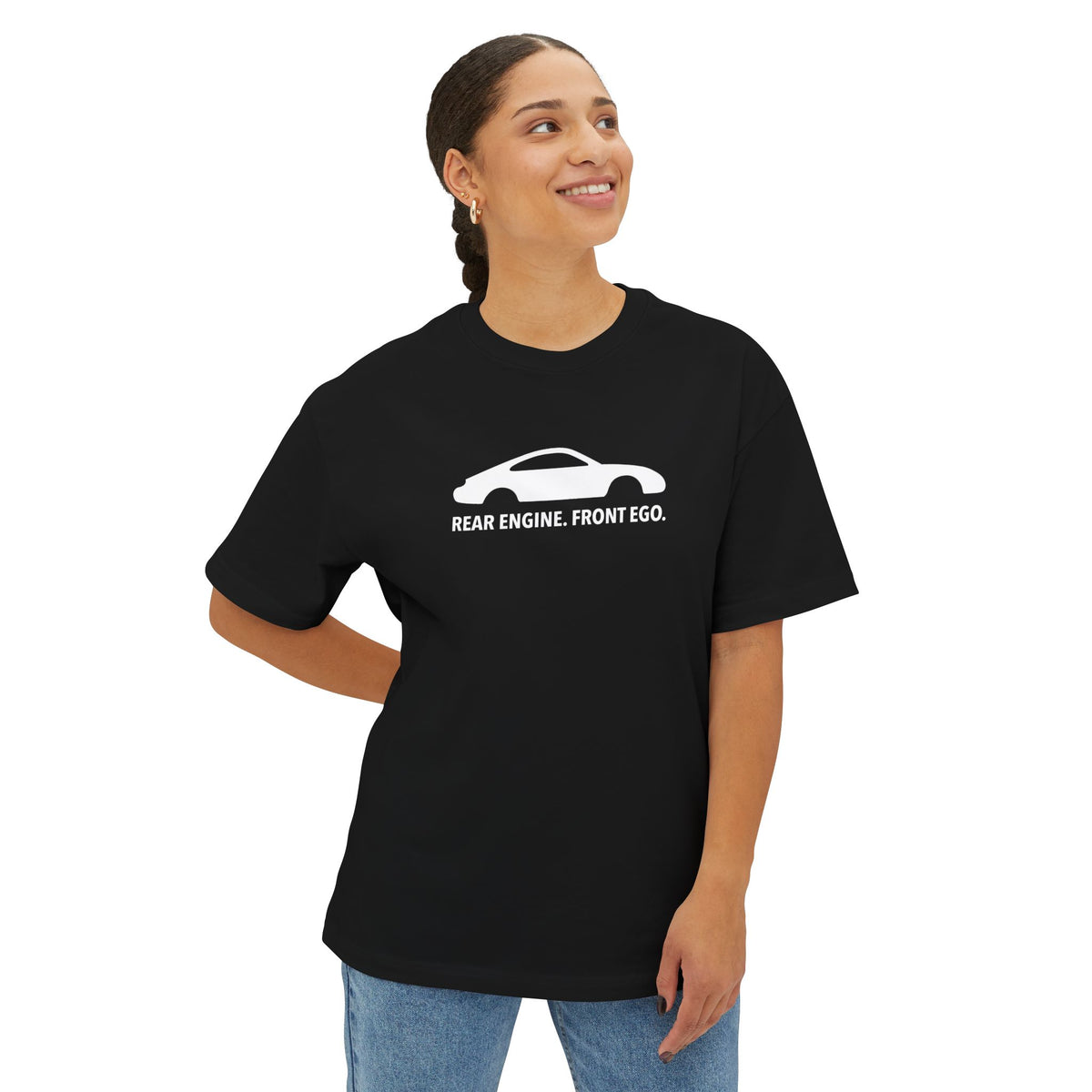 Rear Engine. Front Ego - Unisex Oversized Boxy Tee